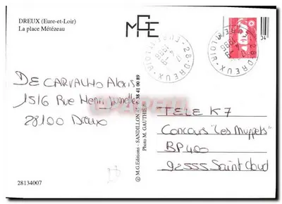 Dreux — Hotel de Ville e praça — M.G. Éditions, n° 28134007 — Verso