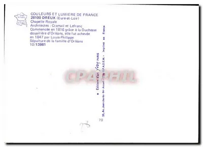 Capela Real — Dreux (Eure-et-Loir) — Edições d'Art Yvon — Verso