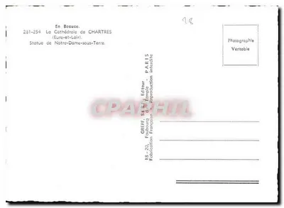 Statua Najświętszej Panny Maryi pod Ziemią — Katedra w Chartres — Wydawca Greff, Paryż, nr 281-254 — Rewers