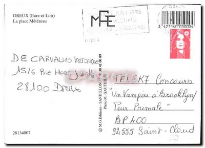 Dreux — Budynek ratusza i plac — M.G. Éditions, n° 28134007 — Rewers