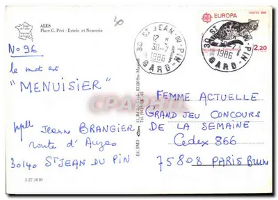Siedząca figura w fontannie — Ales, Francja — Éd. Jean du Pin, n° 96 — Rewers