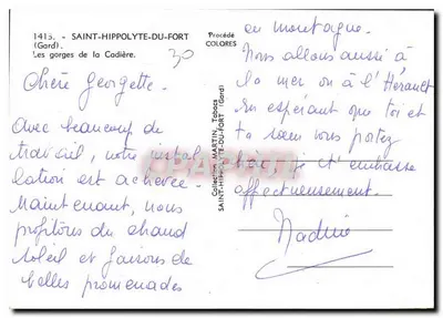 Las gargantas de la Cadière — Saint-Hippolyte-du-Fort — Procedimiento COLORES n°1413 — Reverso