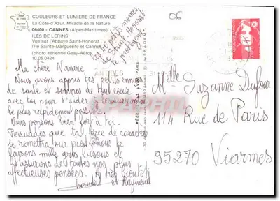Widok z lotu ptaka z klasztoru Saint-Honorat — Wyspy Lérins — Wydawnictwo Jean Jaurès, nr 06400 — Rewers