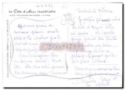 Nizza - Promenade des Anglais - De Strand — Éditions Azur Riviera, n° 83600 — Achterkant