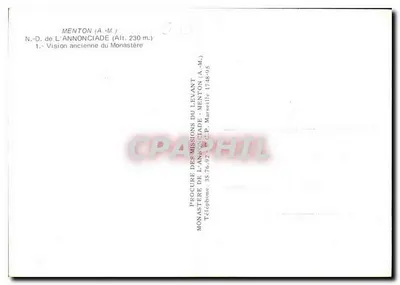 Menton (A.-M.) — N.-D. de l'Annonciade (Alt. 230 m.) — Visão antiga do mosteiro — Procure das Missões do Levante — Verso