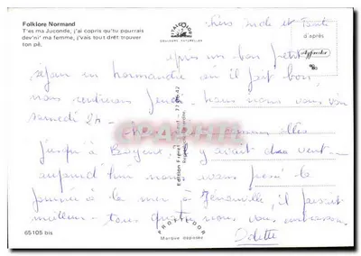 Dwie dziewczyny w strojach normandzkich — Folklore Normandzki — Wydawnictwo F. Ferré, nr 65105 bis — Rewers