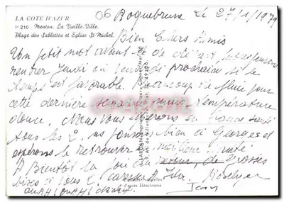 Menton — Stare Miasto i Kościół św. Michała — plaża Sablettes — wydawca L'ARA N. de l'ill. en vue — Rewers