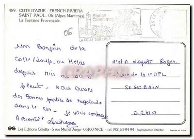 Fontaine provençale — Saint Paul de Vence — Les Editions Gilletta, n°489 — Verso