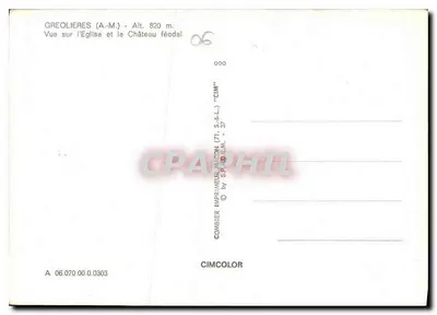 Greolières (A.-M.) — Widok na Kościół i Zamek Feudalny — Drukarnia-Makler (71) CIMCOLOR — Rewers