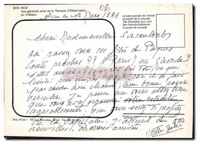 Ogólny widok Nicei — widok z terasy obserwacyjnej zamku — wydane przez Ste. Altari — Rewers