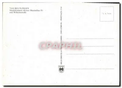 Reutlingen — Piazza do mercado com estátua de Maximilien II — editor Bild-Druck & Verlag GmbH, Holstein — Verso