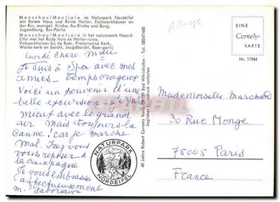 Monschau - Montjoie, romantyczne miasteczko nad Ruhrą — wydawca Cornely, nr 11944 — Rewers