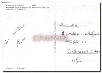 Fiesch Wallis/Suíça — Centro de férias — Postkartenverlag H. Meier, Nr. 1277 — Verso