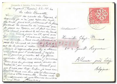 Nowoczesna pocztówka Katedra Gandria Fritz Meijer — Rewers