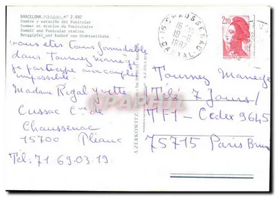 Tibidabo - Barcelonę — stacja funikulara i katedra Sagrada Familia — wydawca A. Zerkowitz, nr 2.492 — Rewers