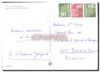Alphornbläser mit Eiger 3970m — Rud. Suter AG, Churrieden-Zürich, n.º 19372 — Verso