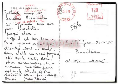 Les Deux Alpes — 1650-2450 m — Ed. J. Cellarès — Verso