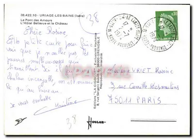 Most Miłosny — Uriage-les-Bains (Isère) — Wydawnictwo 'LA CIGOGNE', nr 38 — Rewers