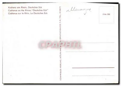 Koblenz nad Rynem, Niemiecki Kąt — widok panoramiczny — Sühwold-Verlag, F/Nr. 202 — Rewers