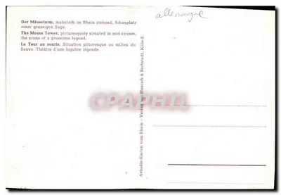Mäuseturm i ruinę Ehrenfels — widok z zamku i wieży myszy — wydawca Rechsteif & Rechsteif — Rewers