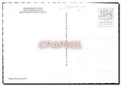 Salzburger Dom — editor Corv. Verlag, Alfred Gründler, Salzburg, série N° 22 — Verso