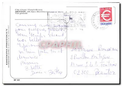 Menton — vista geral — Éditions Photocopy, BF 103 — Verso