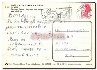 Grasse - Capital dos perfumes — vista geral — Les Editions Gilletta, n° G 20 — Verso