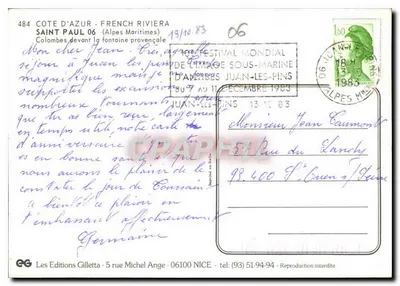 Saint-Paul-de-Vence — Prowencka fontanna z gołęciami — Les Editions Gilletta — Rewers