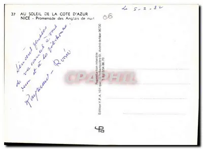 NICE - Promenade des Anglais w nocy — Wydanie Y.P.A. 101, seria 06720 — Rewers