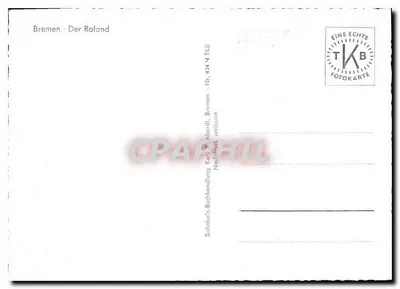 Bremen - A Estátua do Roland — estátua monumental no centro de uma praça animada — editor TKB, n° 404-N — Verso