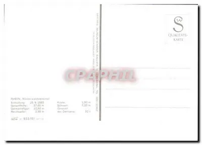 Niederwalddenkmal — monumento nacional em Niederwalddenkmal, Renânia-Palatina — editor S. Qualitätskarte, n° 933.151 — Verso