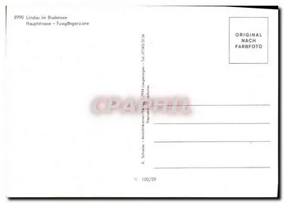 Lindau no Lago de Constança — Rue Principal — Zona de pedestres — A. Schreiter, N° 100/59 — Verso