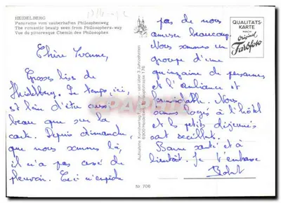 Heidelberg — widok panoramiczny z Chamin des Philosophes — Qualitätskarte Original Farbfoto, nr 706 — Rewers