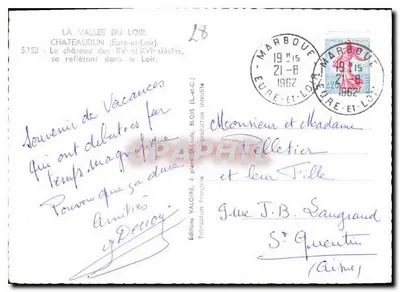 Zamek w Châteaudun — odbicie w Loir — Wydawnictwo Valoire, nr 5.153 — Rewers