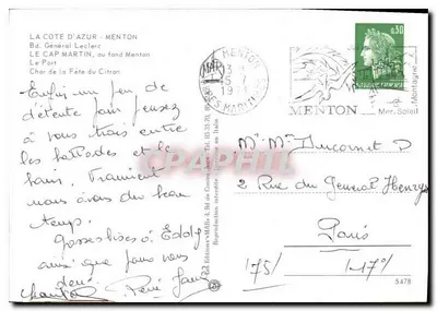 Menton — 'La Perle de France' — Éditions MAR — Verso