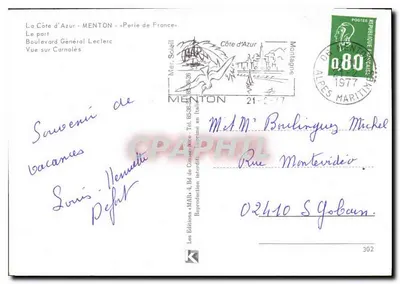 Menton — Widok na Carnolès — Wydawnictwo « MAR » — Rewers