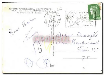 Widok z powietrza na Menton — Les Sites Merveilleux de la Côte d'Azur — OF.31 — wydawca COGRAPHIL — Rewers
