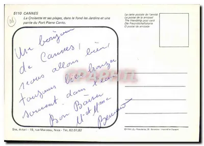 Cannes — La Croisette i jej plaże, w tle ogrody i część Portu Pierre Canto — Ste. Aitari, Nice — Rewers