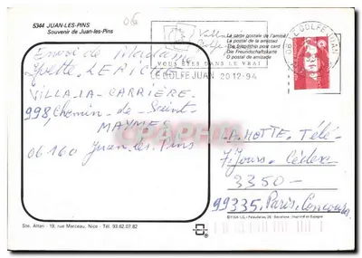Juan-les-Pins — herinnering aan strand en haven — uitgever FISA, serie 5344 — Achterkant