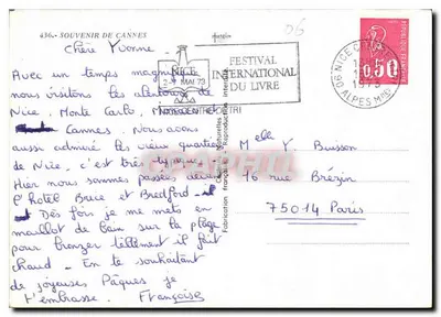Cannes — Pamiątka z Cannes — Wydawca Céleste Naturelles — Rewers