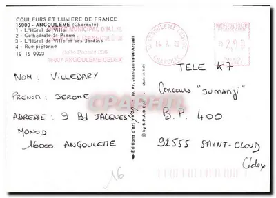 Angoulême — vista da cidade — Éditions d'art Yvon — Verso