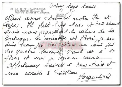 Farol das Baleias — Ilha de Ré — editor Artaud des Méaulins, n° 410 — Verso