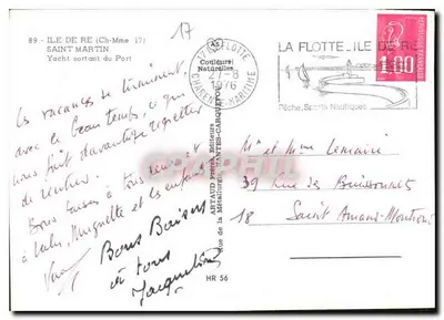 Porto de Saint-Martin-sur-Île-de-Ré — vista do porto com vela — editor Artaud Préch, Nantes — Verso