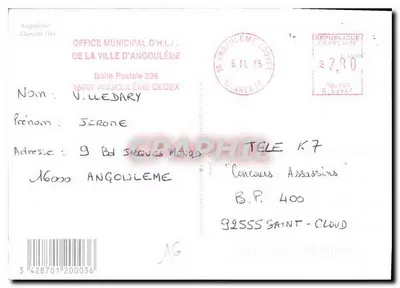 Angoulême — widok panoramiczny miasta z kościołem — Office Municipal d'H.L.I. de la Ville d'Angoulême — Rewers