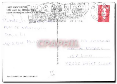 Angoulême — Ogród zamku z motywem kwiatowym 'JUVIUMFIDES' — Wydawnictwo Europa, nr 2368 — Rewers