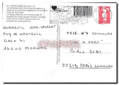 Angoulême — A Catedral de São Pedro — Artaud Frères, n° 44470 — Verso