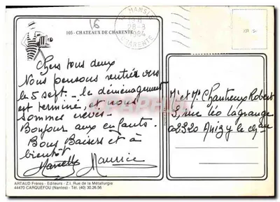 Châteaux de Charente — série 105 — éditeur ARTAUD Frères — Rewers
