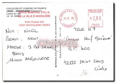 Castelo de Angoulême — vista noturna — Éditions d'art Yvon — Verso