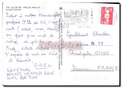 Port oświetlony — Wyspa Ré — Wydawca ARTAUD Frères, nr 172 — Rewers