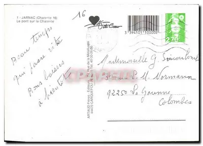Ponte sobre a Charente — Jarnac — editor ARTAUD Frères, n°1 — Verso